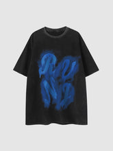 T-Shirt mit Graffiti-Ölgemälde und Buchstaben-Print